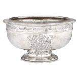Omar Ramsden. A silver testimonial bowl, engraved with armorials and inscribed Fraternitas artis
