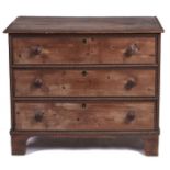 A waxed pine chest of drawers, 19th c, with applied cable moulding, 88cm h; 46 x 105cm Loss to piece