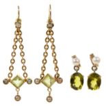 A pair of gem set gold earrings, 37mm and smaller, 4g Good condition