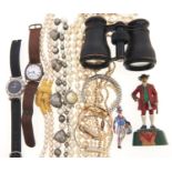 Miscellaneous vintage costume jewellery, etc, to include a Roma cushion shaped silver gentleman's