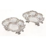 A pair of Victorian pierced and die stamped silver heart shaped sweetmeat dishes, Sheffield 1896,