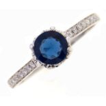 A sapphire and diamond ring, in white gold, marked K18, 1.9g, size N Good condition