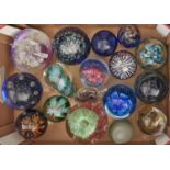 Sixteen glass paperweights, various forms and makers, late 20th c, various sizes Good condition