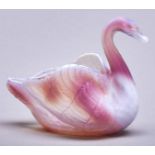 A Burtles, Tate & Co press moulded opalescent glass swan salt cellar, c1885, 85mm h, moulded Rd No