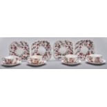 A Wileman & Co Foley China reeded Japan pattern tea service, c1895, square plates 16.5cm, printed