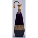 A Moser amethyst glass scent bottle, c1925, with etched gilt frieze of amazons, giltmetal mounts and