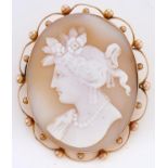 A cameo brooch, early 20th c, in gold mount, marked 15ct, 12.1g Good condition