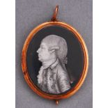 English School, 18th century - Memorial Portrait Miniature of a Gentleman, bust length en grisaille,