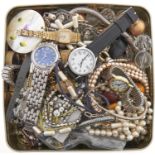 Miscellaneous vintage costume jewellery and watches