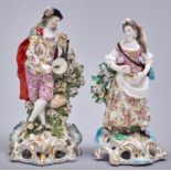 A matched pair of Derby figures of the idyllic musicians, c1770, the man with pipe and tabor, the
