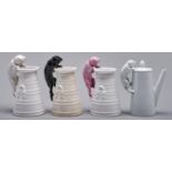 Three Copeland bone china cat handled milk churn vases, late 19th c, 15.5cm h, printed mark and a