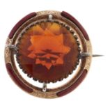 A Victorian gold, Scottish hardstone and red paste plaid brooch, late 19th c, 15.8g One of the