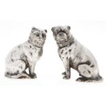 A pair of Victorian silver cat and dog novelty silver pepperettes, 55 and 60mm h, by Stuart Clifford