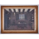 A painted wood and composition kitchen diorama in Victorian style, the interior with range,