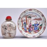 A Chinese interior painted glass snuff bottle, 10cm h and a Chinese export porcelain famille rose