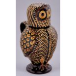 Studio Pottery. A slipware owl jug and cover, by Carole Glover, 19cm h, incised signature Good