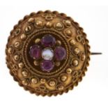 A Victorian foiled amethyst, seed pearl and gold brooch, c1870, adapted from another article, 3g