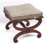 A Victorian rosewood X-frame dressing stool, c1870, with turned stretcher, 43cm h Good condition,