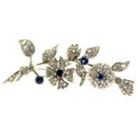 A blue and white paste spray brooch, in silver, 64mm, London 1969, 12.5g Complete and in good