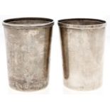 Two Indian colonial silver beakers, plain or moulded rim, 10.5cm h, by Pittar & Co of Calcutta,