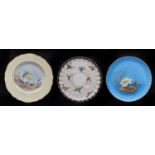 Two Copeland bone china dessert plates, c1883, one decorated with birds-on-a-torn net pattern-ground