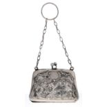 A George V silver purse, chain handle, Birmingham 1919 Slightly dented and worn