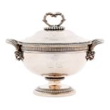 Paul Storr. A George III silver soup tureen and cover, the hemispherical bowl with fluted band and