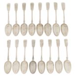 A set of sixteen Edwardian silver table spoons, Fiddle pattern, by Josiah Williams & Co, London