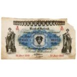 Bank Note. Bank of Ireland, Belfast, £1 14 July 1943, lacks upper right corner
