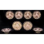 A Davenport Witches pattern bone china dessert service, c1880, of spirally fluted shapes, the