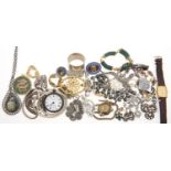 Miscellaneous costume jewellery, silver watch, napkin ring, etc