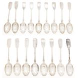 A set of seventeen Victorian silver teaspoons, Fiddle pattern, by Holland, Aldwinckle & Slater,