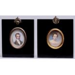 English School, mid 19th c - Portrait Miniatures of a Gentleman and Child, two, oval, 45 and 53mm,