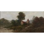 English School, 19th c - A Watermill; An Old Church, a pair, one signed indistinctly, oil on canvas,