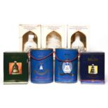 Seven Bells Scotch whisky commemorative decanters, variously commemorating Her Majesty Queen