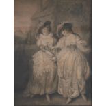 A pair of late 18th c English mezzotints, trimmed to within image, 53 x 38.5cm Exposure stained,