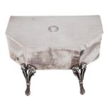 A George V table shaped silver trinket box, on four legs, plush lined, 10.5cm l, maker CD, London