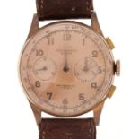 A gold plated Chronographe Suisse gentleman's wristwatch, with copper coloured twin register dial