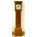 An oak thirty hour longcase clock, Wolley Codnor, 18th c, the 11" brass dial with matted centre,