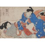Japanese Erotic (Shunga) Woodblock Print. Utagawa School, c1800-1830 - Shiiganoto, 80 x 120mm