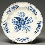 A Flight Worcester blue and white soup plate, c1790, transfer printed with the Pinecone Group