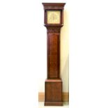 An oak eight day longcase clock, 20th c, the 12" brass dial with silvered chapter ring and mask