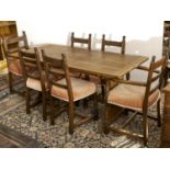 A mahogany refectory table, the top with cleated ends on pegged trestles, 75cm h; 76 x 167cm and a