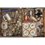 Miscellaneous plated ware, pewter articles, Carnival glass vases, etc