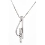 A gem set white gold pendant, on a white gold box link necklet marked 750, 2.8g Good condition