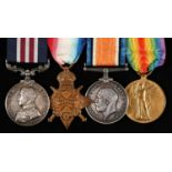 WWI MM group of four, Military Medal, 1914-15 Star, British War Medal and Victory Medal 305144 Pte W