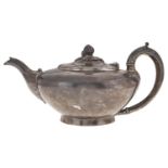 A William IV silver teapot, the domed lid with melon knop, 14 cm h, by Wrangham & Moulson, London