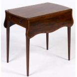 A George III mahogany Pembroke table, c1790, crossbanded in purple heart and line inlaid, having