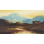 British School, late 19th c - Mountainous Landscapes, a set of four, oil on board, 25 x 45cm (