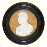 A bas relief portrait of Lord Byron, white painted plaster or other substance, probably 19th c,